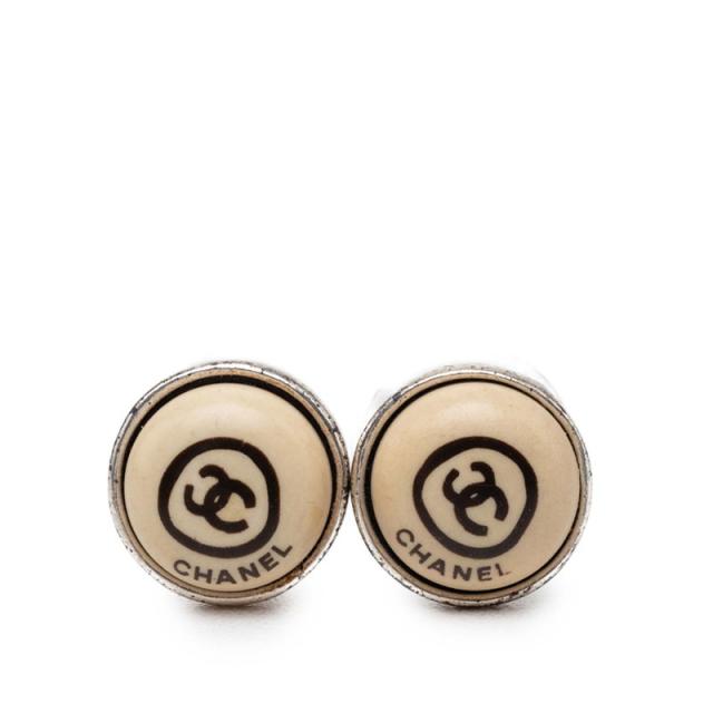 シャネル ココマーク ラウンド ピアス シルバー ベージュ メタル レディース CHANEL 【中古】