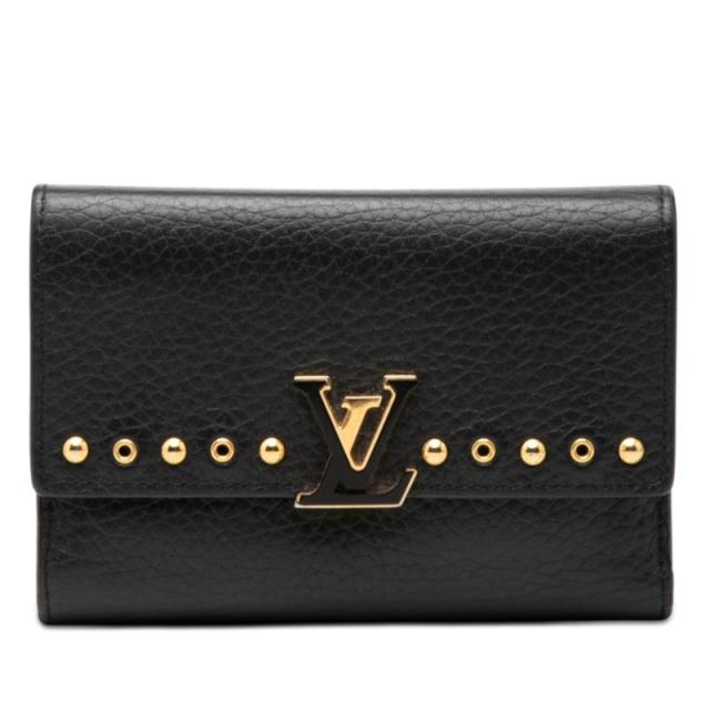 ルイ ヴィトン ポルトフォイユ カプシーヌ コンパクト スタッズ 三つ折り財布 M62765 ブラック レザー LOUIS VUITTON 【中古】