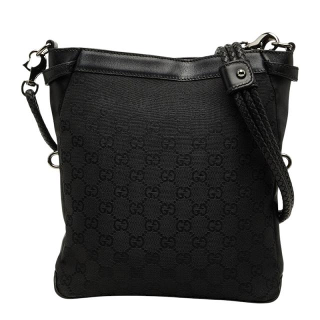 グッチ GGキャンバス 斜め掛け ショルダーバッグ 109106 ブラック キャンバス レザー レディース GUCCI 【中古】