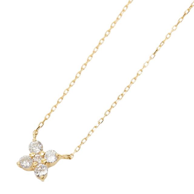 K18YG イエローゴールド ダイヤ0.15ct クローバーモチーフ フラワー ペンダント ネックレス レディース 中古