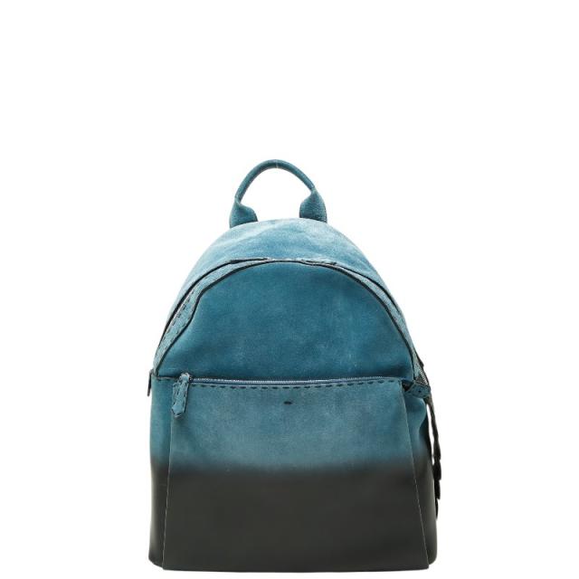 フェンディ セレリア クロコ リュック バックパック ブルー ブラック スウェード レザー レディース FENDI 【中古】