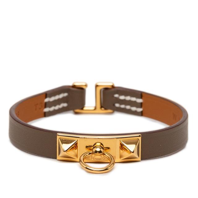 エルメス リヴァル ミニ バングル エトゥープ レザー レディース HERMES 【中古】