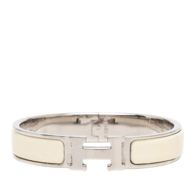 エルメス クリックH PM Hバングル ブレスレット アイボリー シルバー メタル エナメル レディース HERMES 【中古】