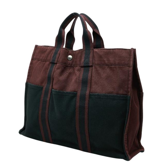 エルメス フールトゥ MM トートバッグ ハンドバッグ ワインレッド ブラック キャンバス レディース HERMES 【中古】_1