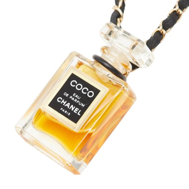シャネル COCO EAU DE PARFUM ココ オードゥ パルファム 香水 チェーン ネックレス クリア ブラック ゴールド ガラス CHANEL 【中古】