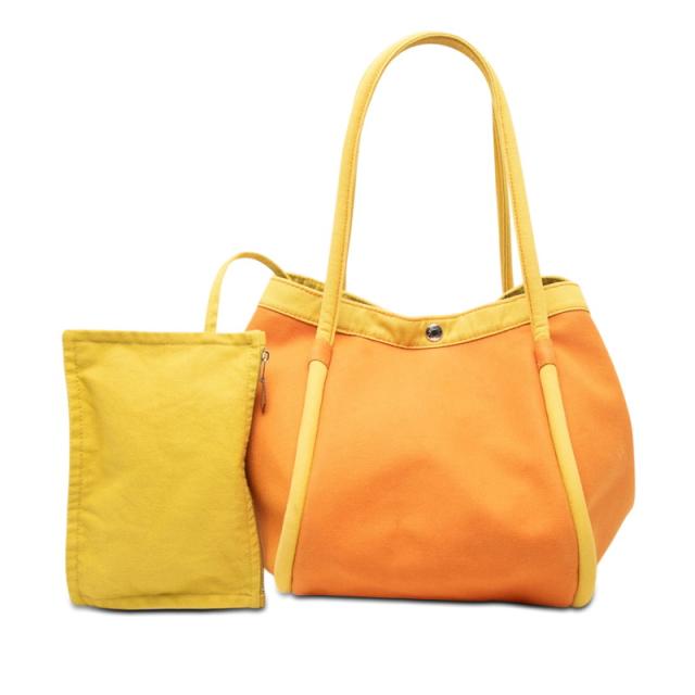 エルメス サックバガGM トートバッグ ショルダーバッグ 黄色 オレンジ色 帆布 レディース HERMES 【中古】
