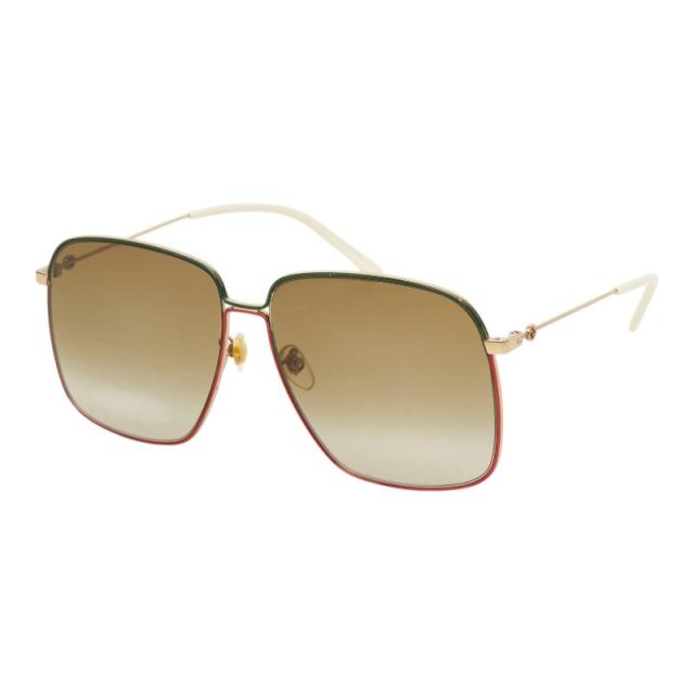 グッチ アイウェア ティアドロップ スクエア サングラス GG0394S 003 ゴールド アイボリー レッド グリーン プラスチック GUCCI 【中古】