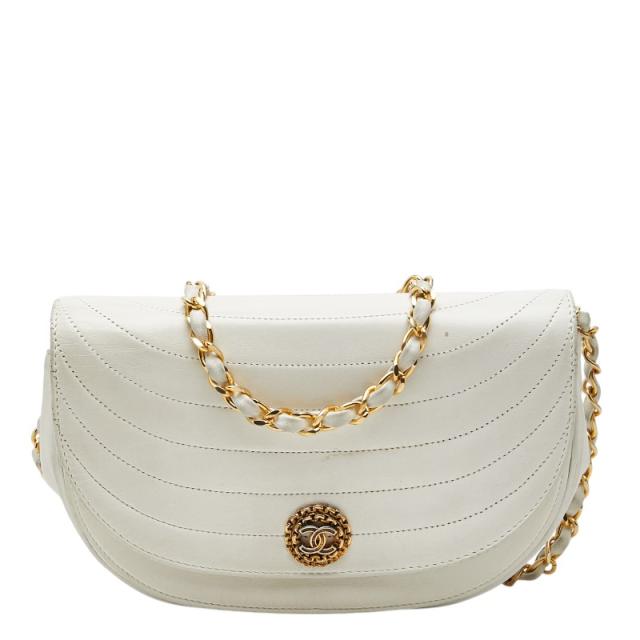 シャネル ココマーク ハーフムーン チェーン ショルダーバッグ ホワイト ラムスキン レディース CHANEL 【中古】 82,390円