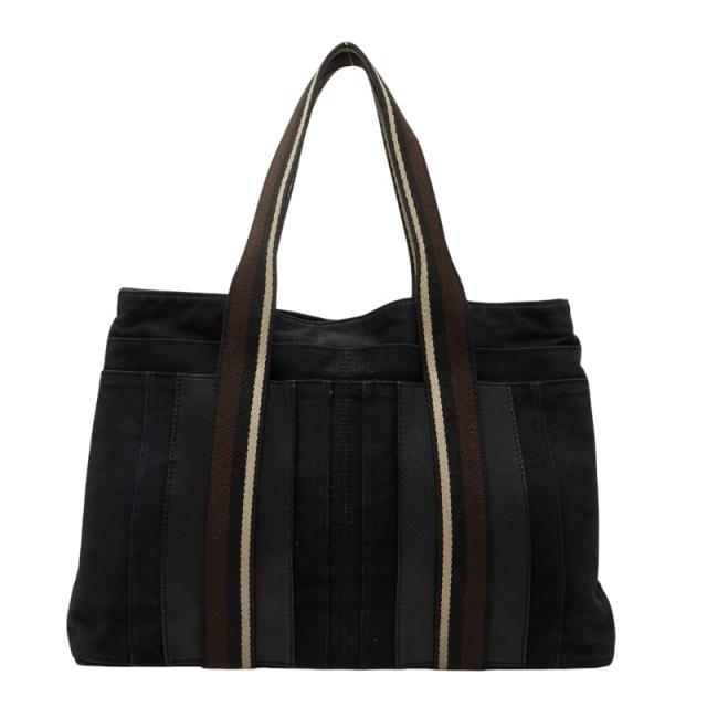 エルメス トロカホリゾンタルMM トートバッグ ブラック キャンバス レザー レディース HERMES 【中古】