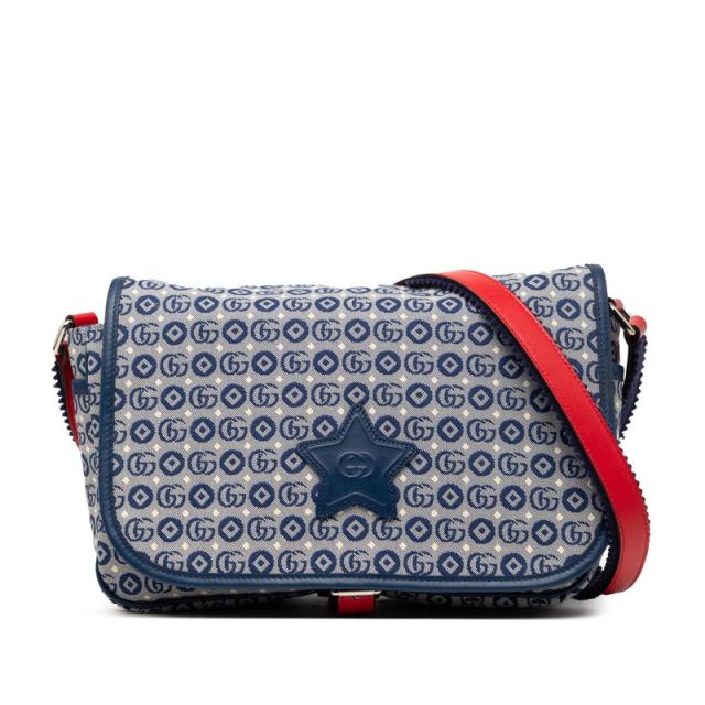 グッチ チルドレンズ ダブルG ロゴ 星 スター ショルダーバッグ 664143 ブルー レッド キャンバス レザー レディース GUCCI 【中古】 32,825円