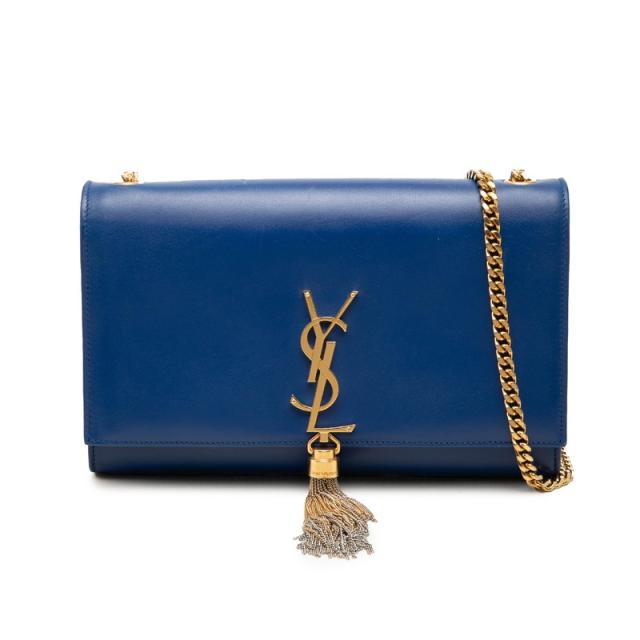 サンローラン YSLモノグラム クラシックケイト タッセル チェーン ショルダーバッグ 354119 ブルー ゴールド SAINT LAURENT 【中古】 81,400円