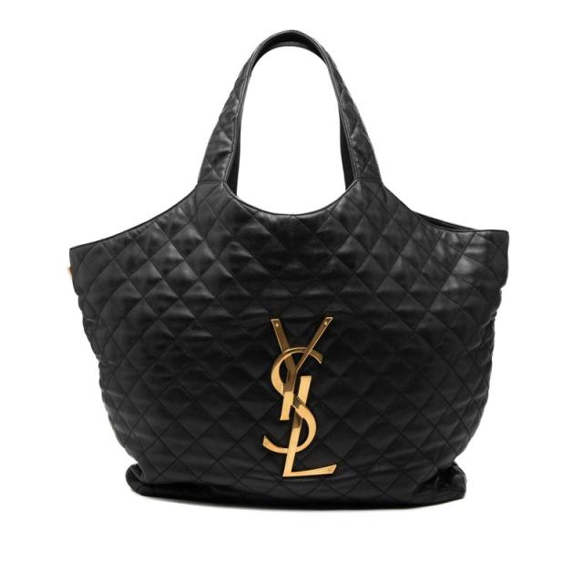 サンローラン イカール マキシ ショッピングバッグ キルティング トート ショルダー 698651 ブラック ラムスキン SAINT LAURENT 【中古】 282,600円