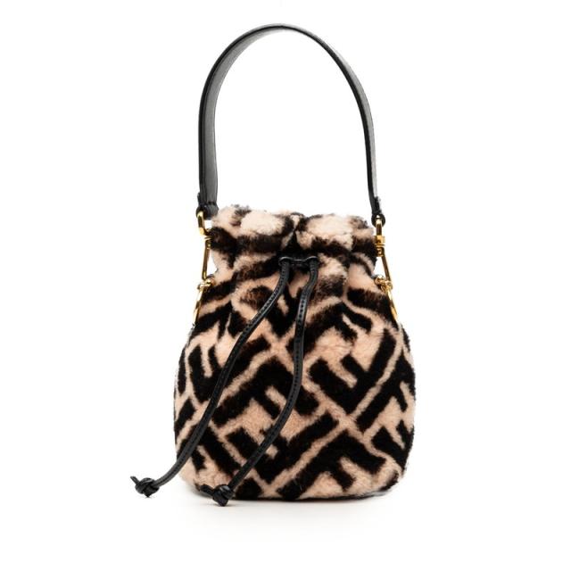 フェンディ ズッカ モントレゾール ミニ ハンドバッグ バケットバッグ 8BS010 ベージュ ブラック ファー レザー FENDI 【中古】 61,655円