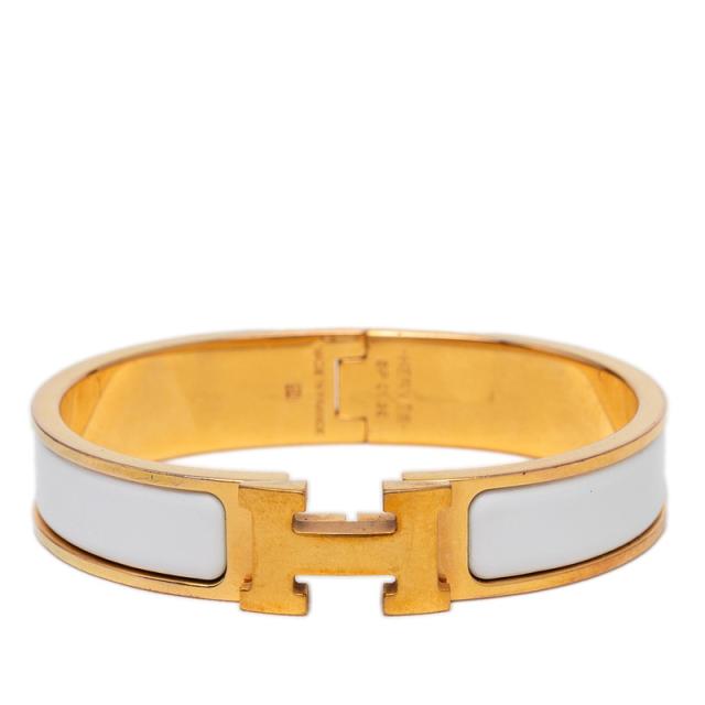 エルメス クリックH PM ブレスレット ゴールド ホワイト メッキ エナメル レディース HERMES 【中古】