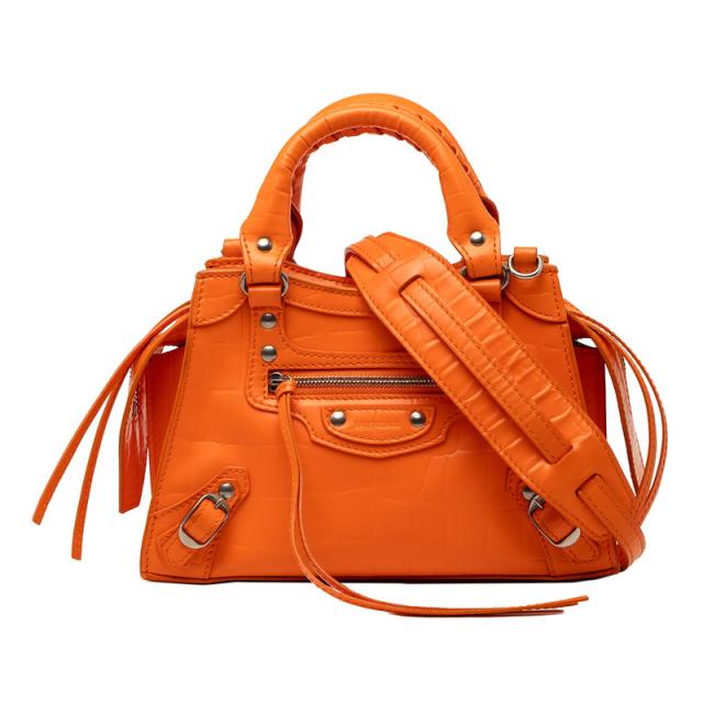 バレンシアガ ネオ クラシック シティ ミニ クロコ型押し ハンドバッグ ショルダーバッグ 2WAY 638524 オレンジ BALENCIAGA 【中古】