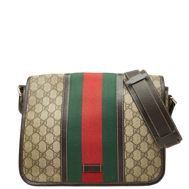 グッチ GGスプリーム シェリーライン メッセンジャーバッグ ショルダーバック 211130 ベージュ ブラウン レザー PVC GUCCI 【中古】