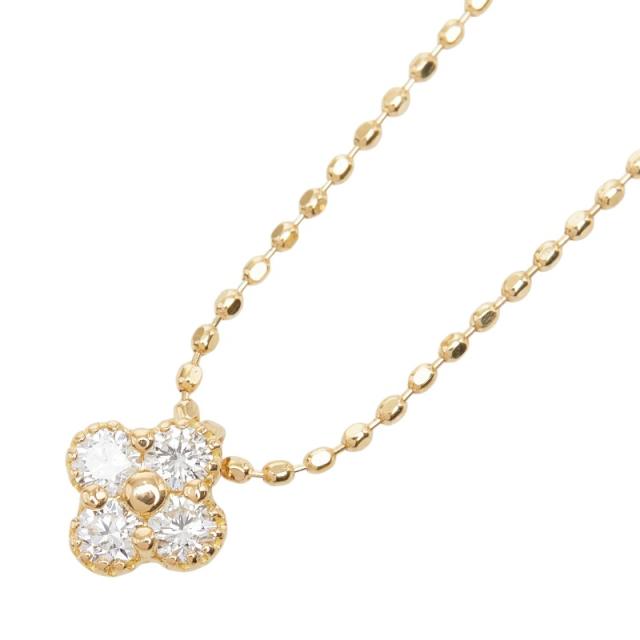 K18YG イエローゴールド ダイヤ0.15ct クローバーモチーフ ペンダント ネックレス レディース 中古