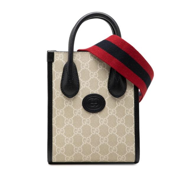 グッチ GGスプリーム ミニトートバッグ ショルダーバッグ 2WAY 699406 ナチュラル ネイビー PVC レザー レディース GUCCI 【中古】 74,140円