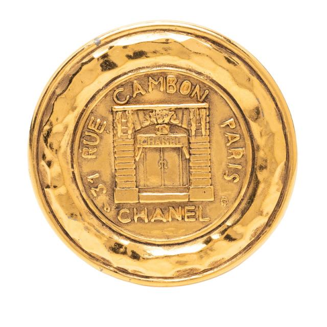 シャネル 31 RUE CAMBON カンボン ラウンド ブローチ ゴールド メッキ GP レディース CHANEL 【中古】