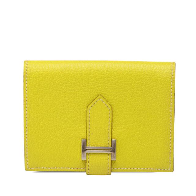 エルメス ベアン 二つ折り カードケース □O刻印 2011 イエロー シルバー金具 シェーブル レディース HERMES 【中古】