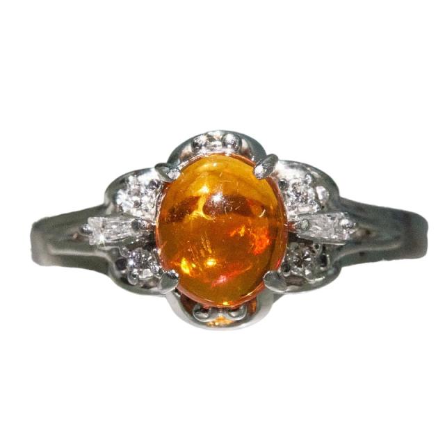 Pt900 プラチナ ファイアオパール0.77ct ダイヤ0.11ct リング 指輪 レディース 14号 中古
