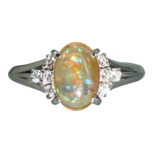 Pt900 プラチナ メキシコオパール ファイアオパール0.96ct ダイヤ0.16ct プレシャス リング 指輪 レディース 11号 中古