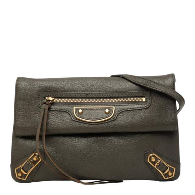 バレンシアガ クラシック メタリック エンベロープ ショルダーバッグ 2WAY クラッチバッグ 451483 グレー レザー BALENCIAGA 【中古】