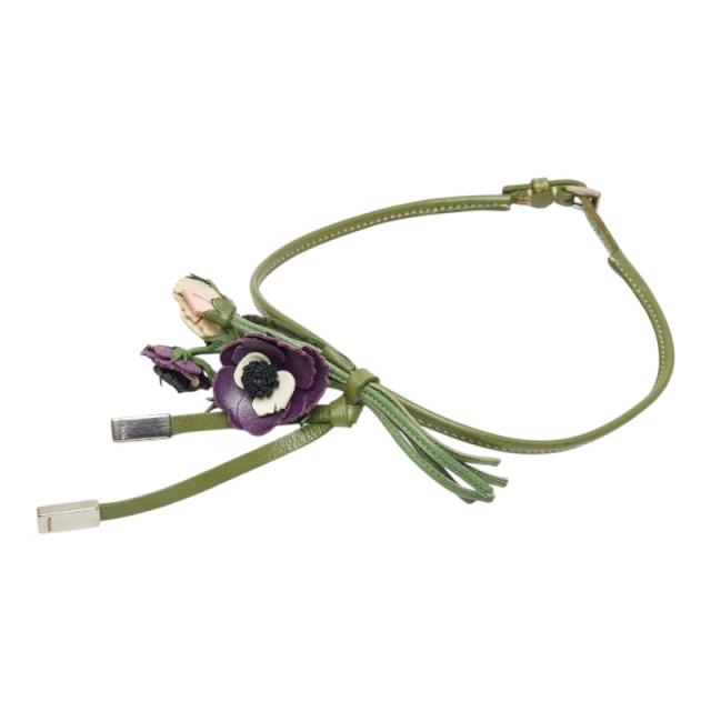 プラダ フラワー 花 モチーフ ブレスレット パープル アイボリ グリーン レザー レディース PRADA 【中古】 9,984円