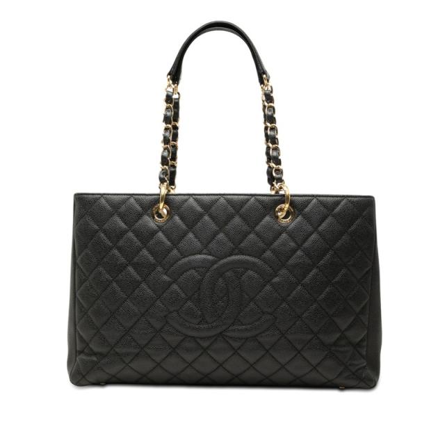 シャネル マトラッセ ココマーク GST チェーン トートバッグ ショルダーバッグ ブラック キャビアスキン レディース CHANEL 【中古】 219,000円