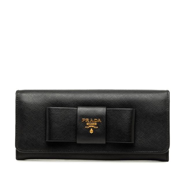 プラダ リボン 長財布 1M1132 ブラック サフィアーノレザー レディース PRADA 【中古】