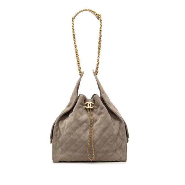 シャネル ココマーク シャネル25 ミディアム チェーン ショルダーバッグ ベージュ スウェード レディース CHANEL 【中古】 432,000円