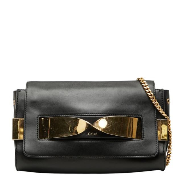 クロエ エル ELLE 斜め掛け チェーン ショルダーバッグ ブラック ゴールド レザー レディース Chloe 【中古】