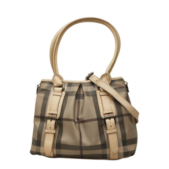 バーバリー スモークドチェック ノースフィールド ハンドバッグ ショルダーバッグ 2WAY グレー ベージュ PVC レザー BURBERRY 【中古】