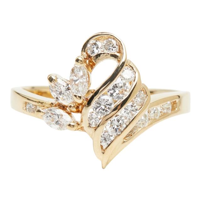 ダイヤモンド K18YG イエローゴールド ダイヤ0.50ct 田中貴金属 GINZA TANAKA ファッションリング リーフモチーフ 指輪 レディース 12号