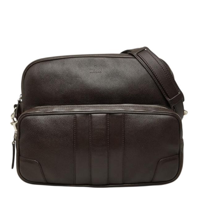 グッチ 斜め掛け ショルダーバッグ メッセンジャーバッグ 232599 ダークブラウン レザー メンズ GUCCI 中古