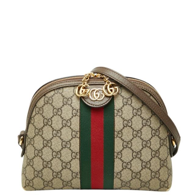 グッチ オフィディア GGスプリーム シェリーライン 斜め掛け ショルダーバッグ 499621 ベージュ ブラウン PVC レザー GUCCI 中古