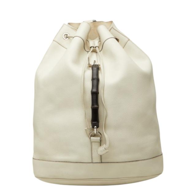 グッチ バンブー リュック デイパック ホワイト レザー レディース GUCCI 中古