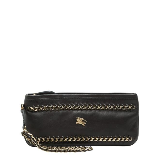 バーバリー ポーチ 小物入れ ダークブラウン レザー レディース BURBERRY 中古