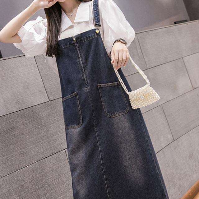 レディース 女性用 ウィメンズ スカート ワンピース 袖無し ノースリーブ ゆったり 妊婦 マタニティ ロング丈 デニム
