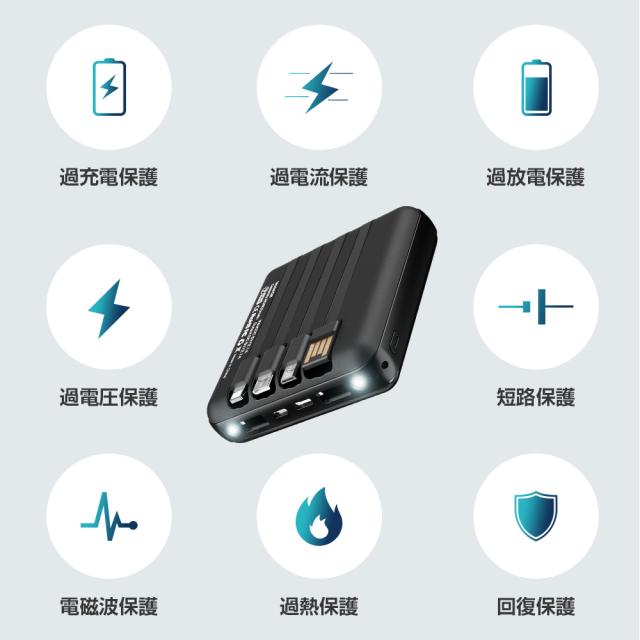 ワイヤレス充電対応」モバイルバッテリー Q8 20800mAh 4種類ケーブル