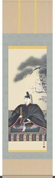 掛軸/慶祝・縁起画/天神/天神/清水雲峰/三美会/洛彩緞子本表装/尺五サイズ幅54.5cm/桐箱畳紙収納/表装品質十年保証の通販は