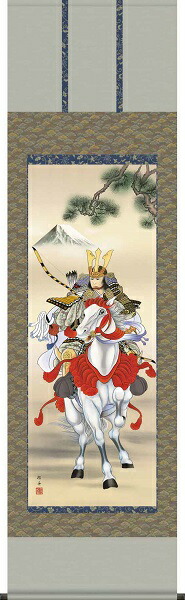 【お得クーポン配布中】 掛け軸/節句画/武者・兜/白馬武者/長江桂舟/三美会/正絹二丁本表装/尺五サイズ幅54.5cm/桐箱畳紙収納/表装品質十年保証/端午の節句掛軸 初節句 こどもの日