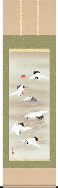 掛軸/慶祝・縁起画/鶴亀/舞　鶴/長江桂舟/三美会/洛彩緞子本表装/尺五サイズ幅54.5cm/桐箱畳紙収納/表装品質十年保証の通販は 11,780円