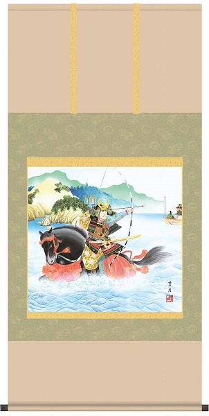【お得クーポン配布中】 掛け軸/節句画/武者・兜/波上武者/吉田芳月/弥栄会/正絹二丁本表装 /尺八サイズ幅64.5cm/桐箱畳紙収納/表装品質十年保証/端午の節句掛軸 初節句 こどもの日 21,090円