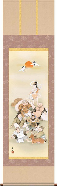 掛軸/慶祝・縁起画/七福神/七福神/榎本東山/竹翠会/洛彩緞子本表装/尺五サイズ幅54.5cm/桐箱畳紙収納/表装品質十年保証の通販は 18,800円