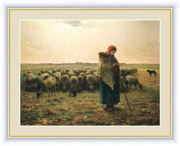 【お得クーポン配布中】 世界の名画 羊飼いの少女　フランソワ　ミレー F8　61×49.5cm 手彩仕上 高精細巧芸美術画 インテリア 額入り　額装込　アート　ギフト　巣ごもり　油絵
