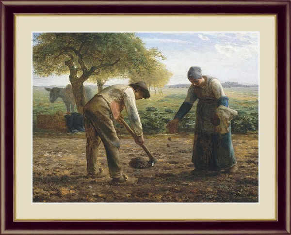 【お得クーポン配布中】 世界の名画 馬鈴薯植え　フランソワ　ミレー F8　61×49.5cm 手彩仕上 高精細巧芸美術画 インテリア 額入り　額装込　アート　ギフト　巣ごもり　油絵