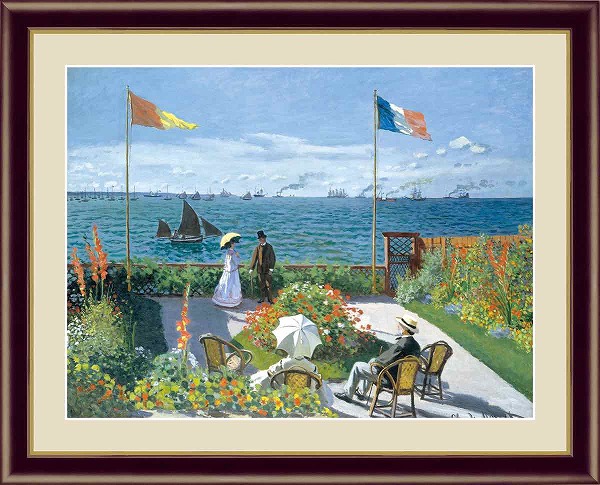 【お得クーポン配布中】 世界の名画 サン・タドレスのテラス　モネ F8　61×49.5cm 手彩仕上 高精細巧芸美術画 インテリア 額入り　額装込　アート　ギフト　巣ごもり　油絵