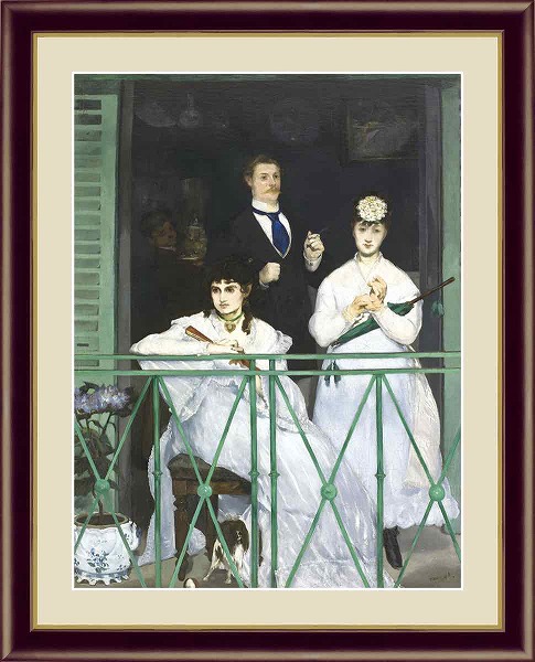 【お得クーポン配布中】 世界の名画 バルコニー　マネ F8　61×49.5cm 手彩仕上 高精細巧芸美術画 インテリア 額入り　額装込　アート　ギフト　巣ごもり　油絵