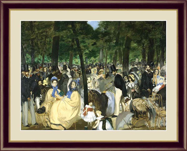 【お得クーポン配布中】 世界の名画 チュイルリー公園の音楽会　マネ F8　61×49.5cm 手彩仕上 高精細巧芸美術画 インテリア 額入り　額装込　アート　ギフト　巣ごもり　油絵
